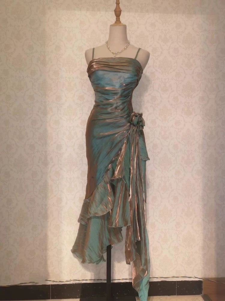 Retro Mermaid Spaghetti Straps Satin Long Party Dress Prom Dresses Secondary image