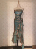 Retro Mermaid Spaghetti Straps Satin Long Party Dress Prom Dresses