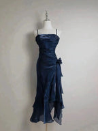 Retro Mermaid Spaghetti Straps Satin Long Party Dress Prom Dresses