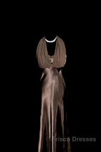 Retro Mermaid V Neckline Chiffon Brown Evening Dress Formal Prom Dress