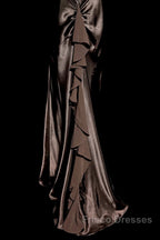 Retro Mermaid V Neckline Chiffon Brown Evening Dress Formal Prom Dress
