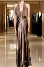 Retro Mermaid V Neckline Chiffon Brown Evening Dress Formal Prom Dress