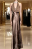 Retro Mermaid V Neckline Chiffon Brown Evening Dress Formal Prom Dress