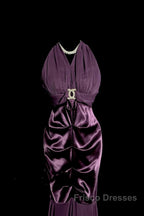 Retro Mermaid V Neckline Chiffon Grape Evening Dress Formal Prom Dress