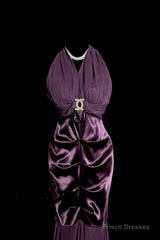 Retro Mermaid V Neckline Chiffon Grape Evening Dress Prom Dresses