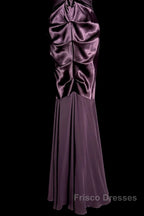 Retro Mermaid V Neckline Chiffon Grape Evening Dress Formal Prom Dress