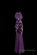 Retro Mermaid V Neckline Chiffon Grape Evening Dress Formal Prom Dress