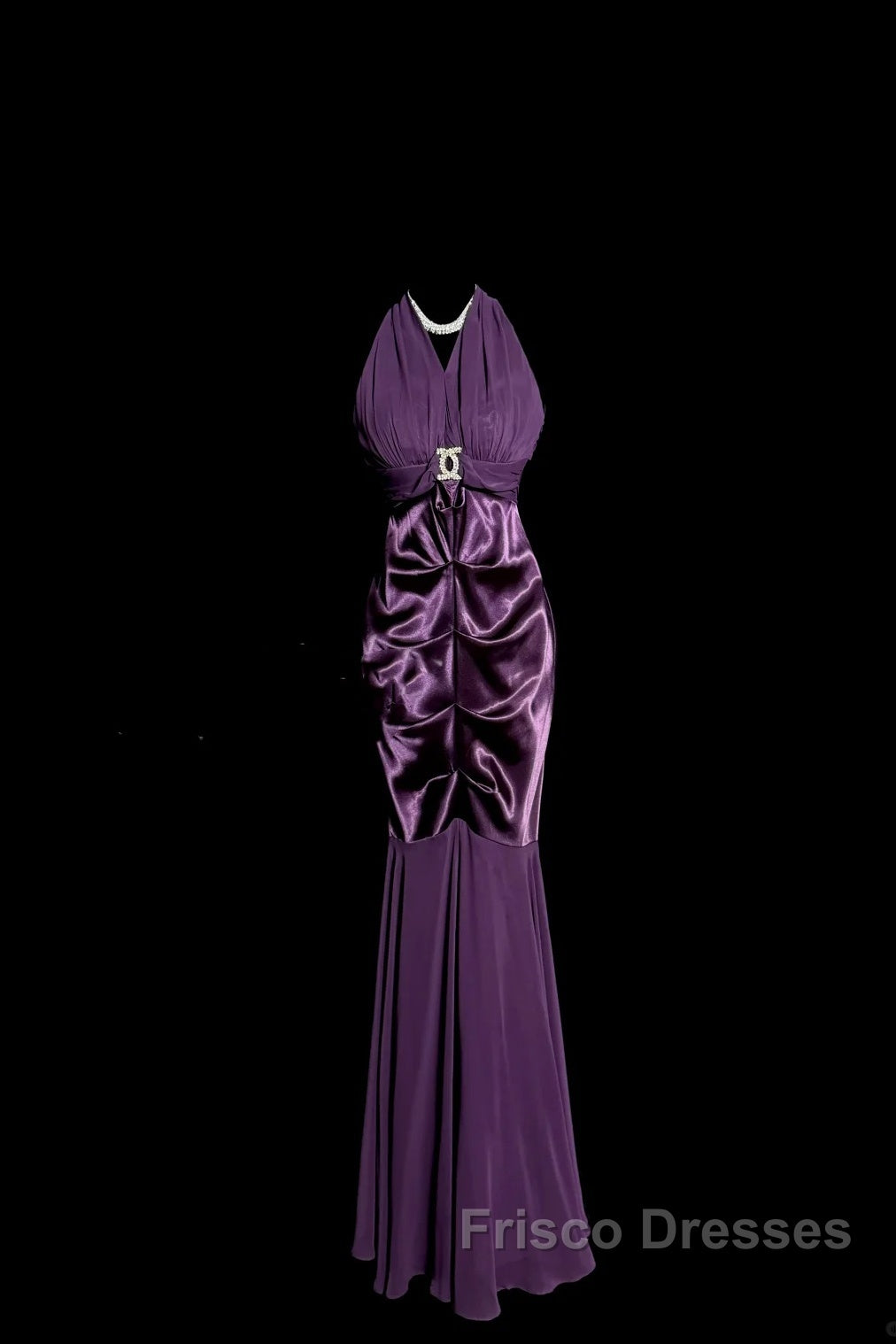 Retro Mermaid V Neckline Chiffon Grape Evening Dress Formal Prom Dress