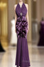 Retro Mermaid V Neckline Chiffon Grape Evening Dress Formal Prom Dress