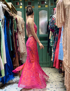 Retro Orange-Pink Mermaid Halter Neck Backless Beaded Tulle Long Prom Dress Evening Dress