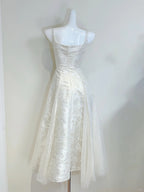 Retro Palace Ivory A-Line Square Neck Strap Jacquard Tulle Prom Dress Evening Dress
