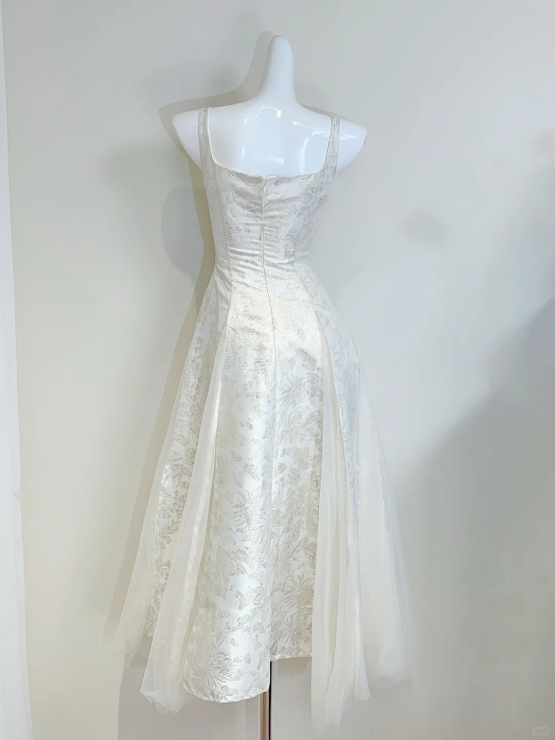 Retro Palace Ivory A-Line Square Neck Strap Jacquard Tulle Prom Dress Evening Dress
