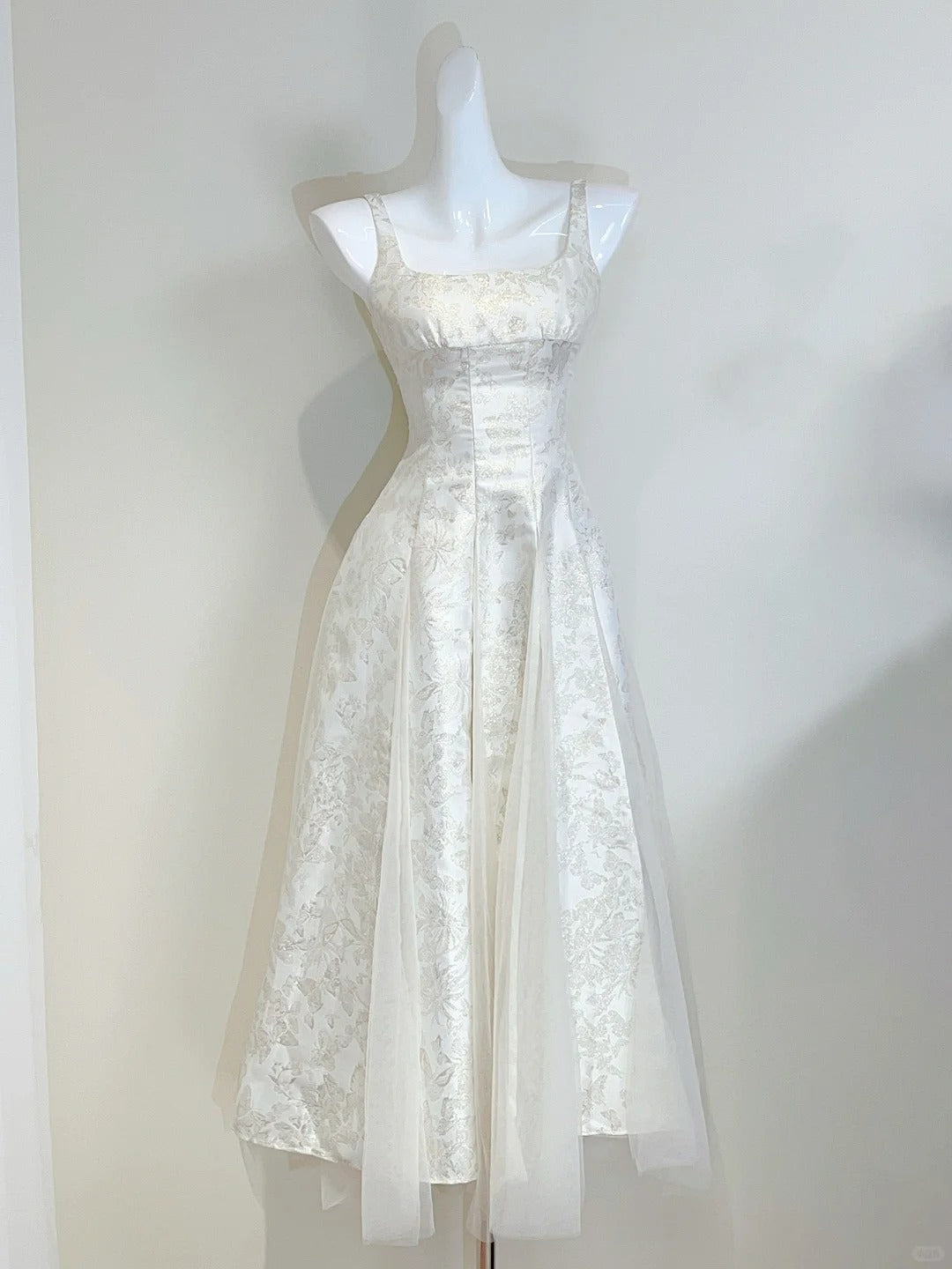 Retro Palace Ivory A-Line Square Neck Strap Jacquard Tulle Prom Dress Evening Dress Main image