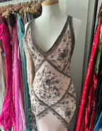 Retro Pink Mermaid Backless V-Neck Beaded Chiffon Long Prom Dress Evening Dress