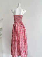 Retro Red And White Plaid A-Line Bow Strap Long Prom Dress 17Th Birthday Dress