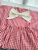 Retro Red And White Plaid A-Line Bow Strap Long Prom Dress 17Th Birthday Dress