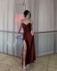 Retro Sheath Spaghetti Straps Burgundy Satin Long Party Dress Prom Dresses