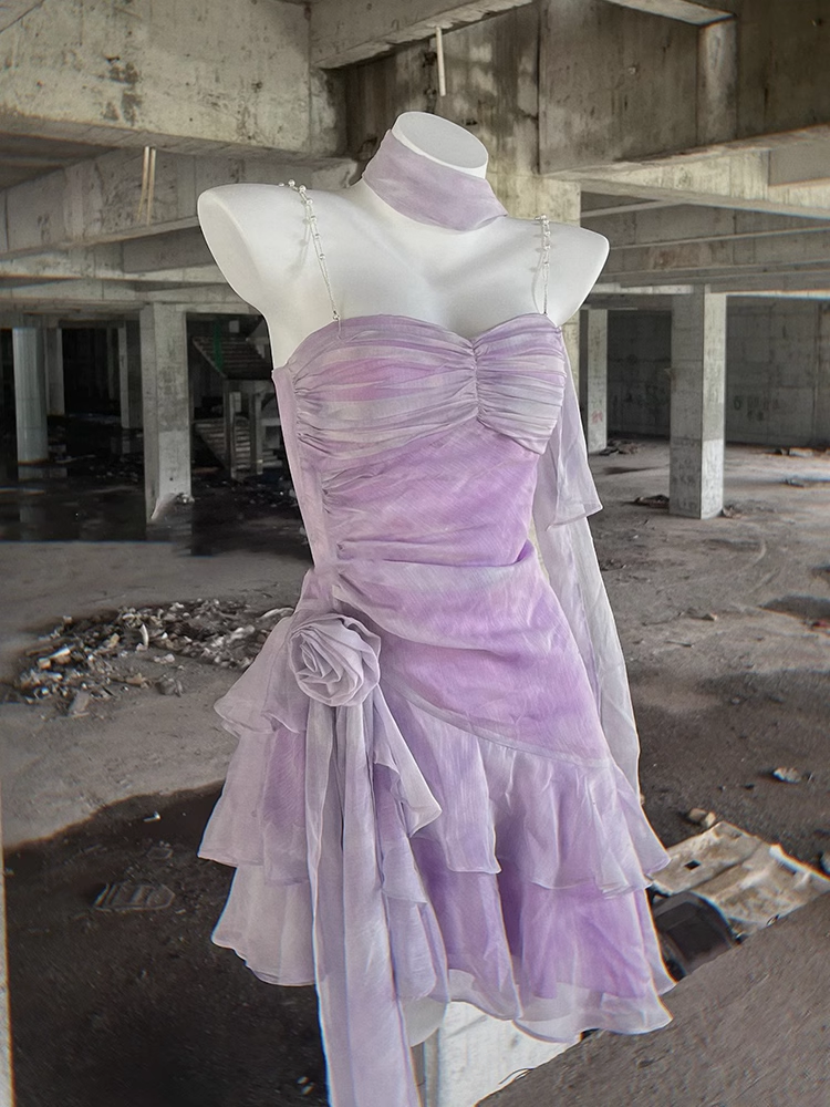Retro Sheath Spaghetti Straps Short Lilac Cocktail Dresses Birthday Outfits Secondary image