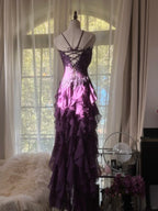 Retro Strapless Grape Purple Fungus Curled Skirt Chiffon Long Prom Dress
