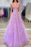 Romantic Beaded Long A-line Lace-embroidered Formal Prom Dress