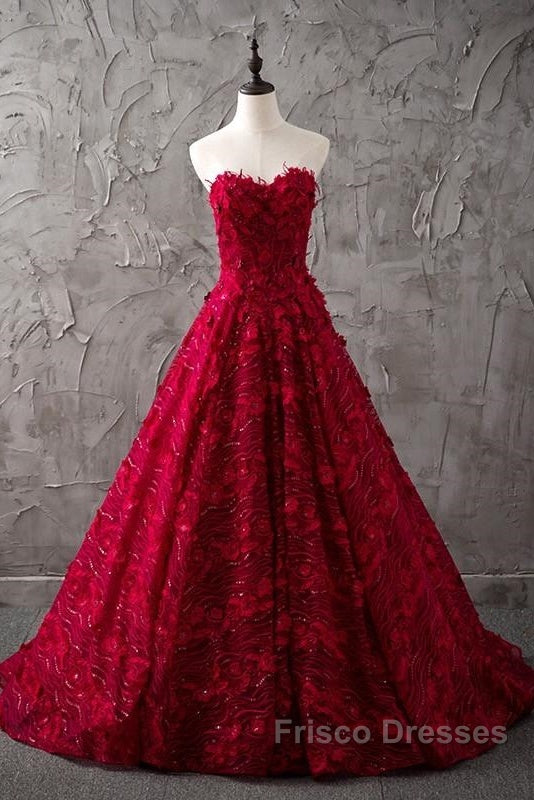 Romantic Burgundy Lace Embroidery Sweetheart Wedding Dress Princess Secondary image