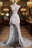 Romantic High Low One Shoulder Lace White Long Wedding Dress