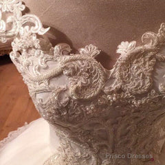 Romantic Lace Pearl Beaded Sweetheart Wedding Dresses Ball Gowns