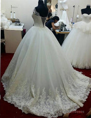 Romantic Lace V-Neck Off The Shoulder Ball Gown Wedding Dresses