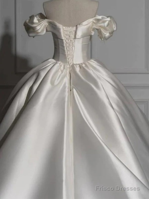 Romantic Off Shoulder Ball Gown Satin Wedding Dress, Secondary image