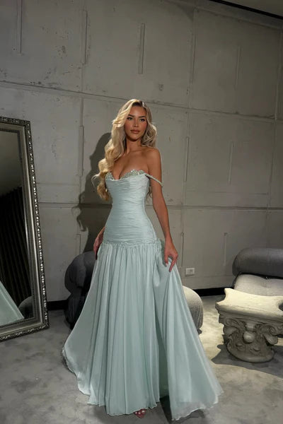 Romantic Off-The-Shoulder Chiffon Sleeveless Prom Dress Beads Pleats With Zipper Secondary image