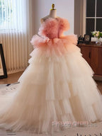 Romantic Pink Tulle Ball Gown Ombre Tiers Formal Prom Dress