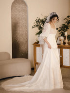 Romantic Wedding Gown Bridal Dress A Line Square Neck Satin Wedding Dress Ivory Wedding Dresses Modest Wedding Gowns