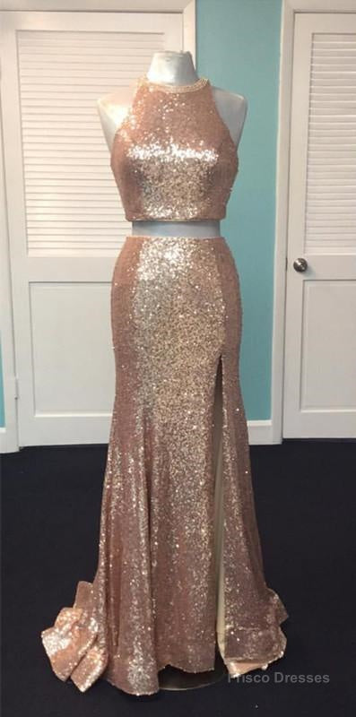 Rose Gold Sequin Two Piece Prom Dresses Mermaid Evening Gowns Secondary image