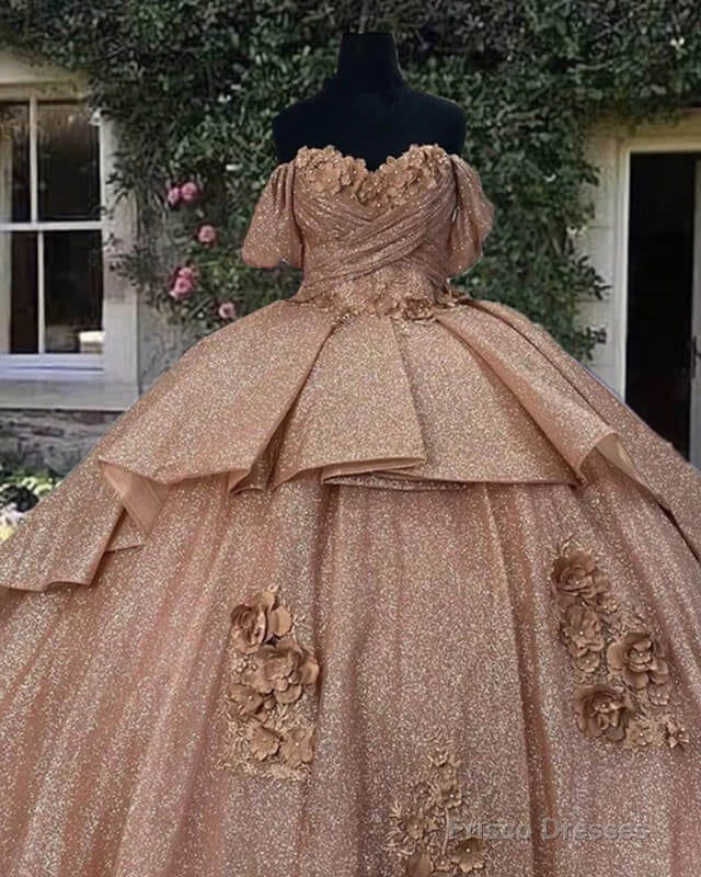 Rose Gold Sparkly Ball Gown Off Shoulder Dress Secondary image