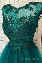 Round Neck Beaded Green Lace Short Formal Prom Homecoming Dresses, Short Green Lace Formal Graduation Evening Dresses
