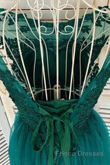 Round Neck Beaded Green Lace Short Formal Prom Homecoming Dresses, Short Green Lace Formal Graduation Evening Dresses