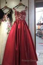 Round Neck Black Lace Floral Long Formal Prom Dresses, Black Lace Formal Dresses with Appliques, Black Evening Dresses