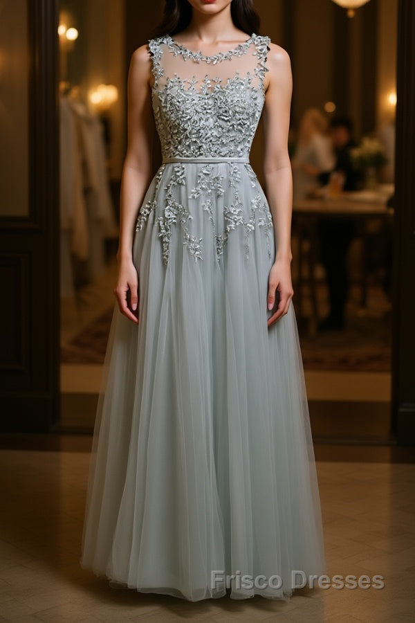 Round Neck Lace Formal Prom Dresses, Lace Formal Evening Dresses