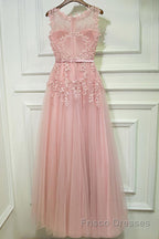 Round Neck Lace Formal Prom Dresses, Lace Formal Evening Dresses