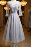Round Neck Long Sleeves Blue Formal Prom Dresses, Long Sleeves Blue Formal Bridesmaid Evening Dresses