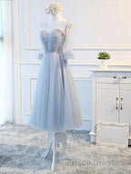 Round Neck Long Sleeves Blue Formal Prom Dresses, Long Sleeves Blue Formal Bridesmaid Evening Dresses