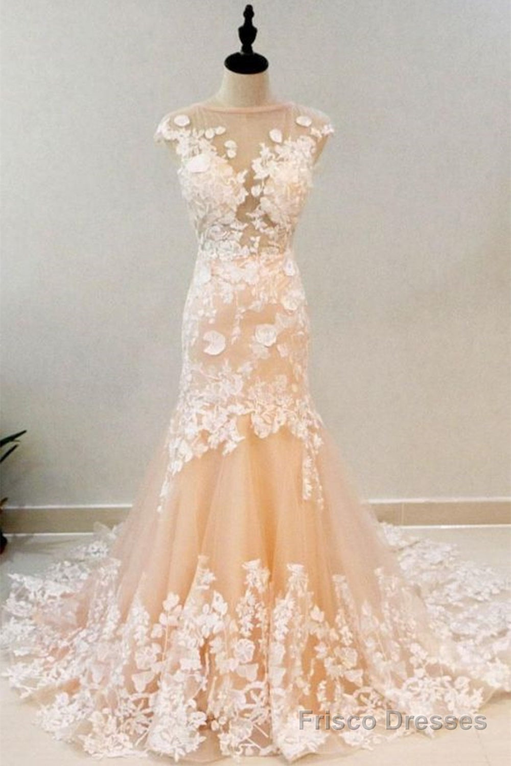 Round Neck Mermaid Champagne Lace Long Prom Dresses,Sexy Formal Dress,Graduation Dresses Secondary image