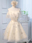 Round Neck Off the Shoulder Short Champagne Prom Dresses, Short Champagne Graduation Dress