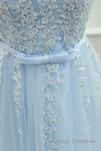 Round Neck Short Blue Lace Formal Prom Dresses, Short Blue Lace Homecoming Graduation Dresses