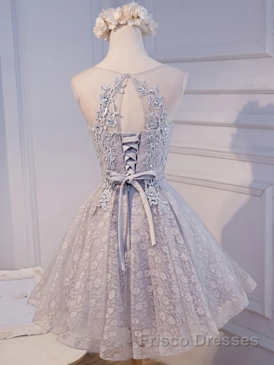 Round Neck Short Gray Lace Formal Prom Dresses, Short Gray Lace Formal Homecoming Graduation Dresses Secondary image