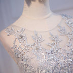 Round Neck Short Gray Lace Formal Prom Dresses, Short Gray Lace Formal Homecoming Graduation Dresses