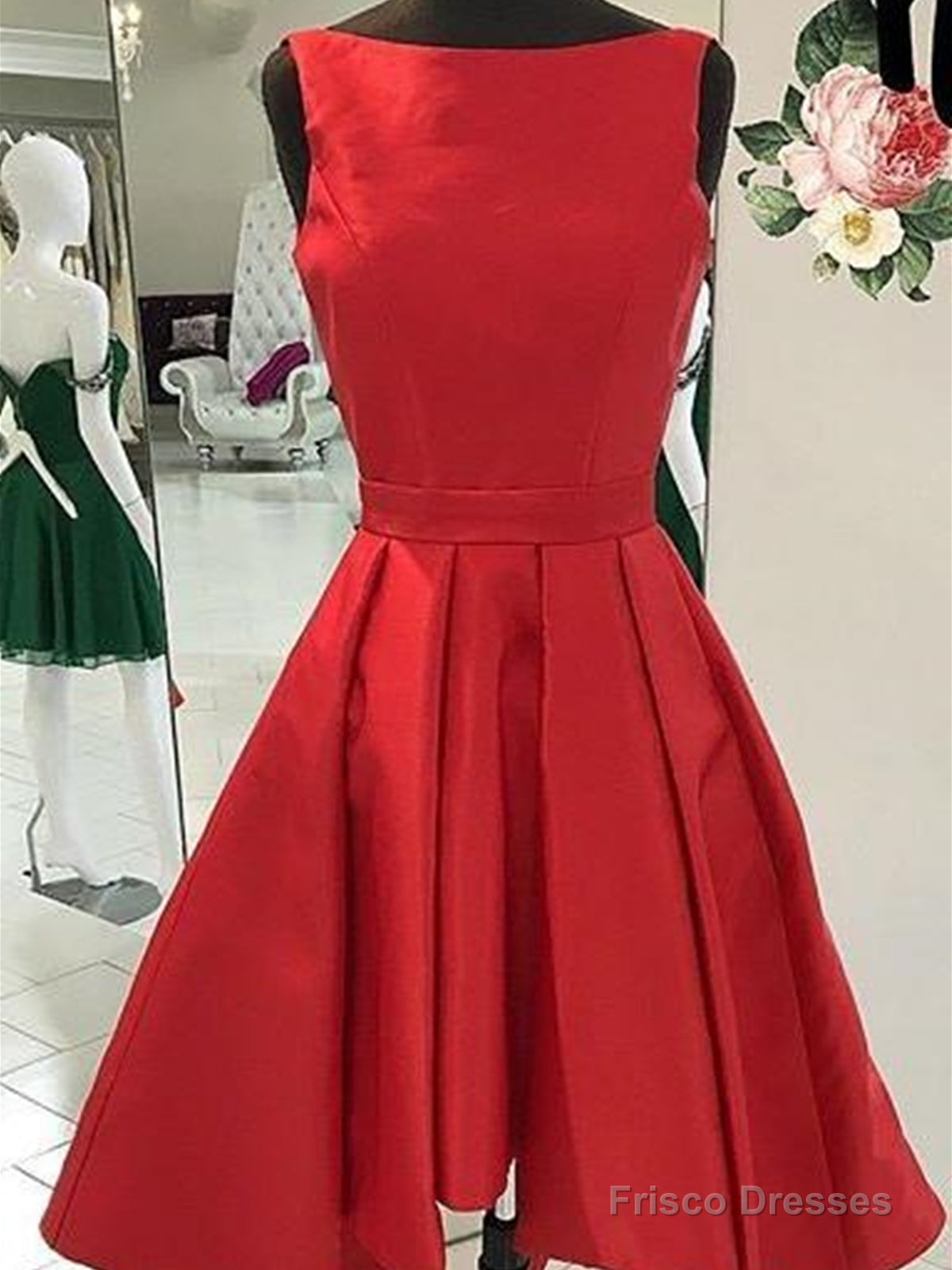 Round Neck Short Red Prom Dresses, Short Red Formal Homecoming Graduation Dresses Main image