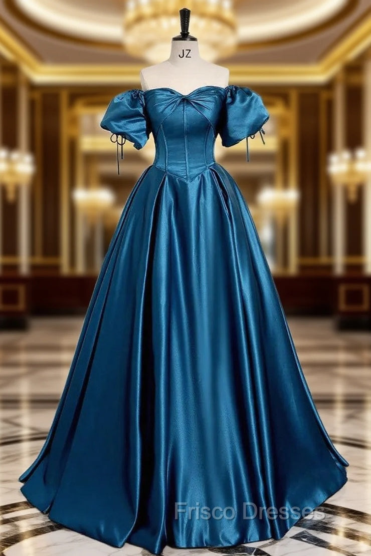 Royal Blue A-Line Formal Prom Dress Off The Shoulder Pleated Dress Main image