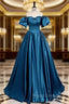 Royal Blue A-Line Formal Prom Dress Off The Shoulder Pleated Dress