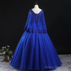 Royal Blue Ball Gown Lace Applique Quinceanera Dresses, Tulle Floor Length Sweet 16 Dresses